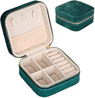 Mini Jewelry Box Organiser, Portable Travel Jewellery Case, Velvet Travel Jewelry Organiser, Rings Earrings Necklace Bracelets Jewelry Gift Box Girls Women (Green)