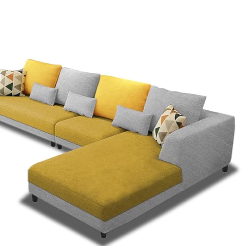 Image of Galib RHS 6 Seater L Shape Sofa Set for Living Room (Yellow Grey Fabric) Premium Fabric Sofa