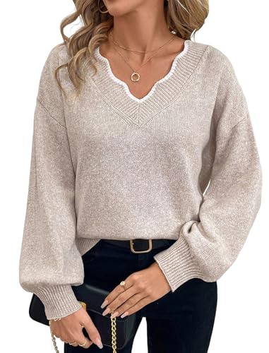 Image of ZAFUL Women's Cropped Sweater V-Neck Long Sleeve Pullover Jumper Knit Top
