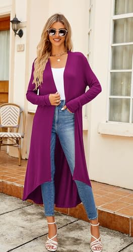 Image of Newchoice Womens Long Cardigan Summer Casual Draped Open Front Lightweight Long Sleeve Cardigan Duster with Pockets
