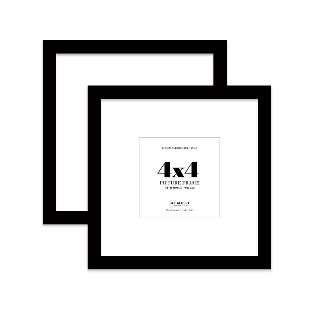 4x4 Black Picture Frame with Mount for 2x2 Photos, Prints - Modern Square Wall Frame, Set of 2