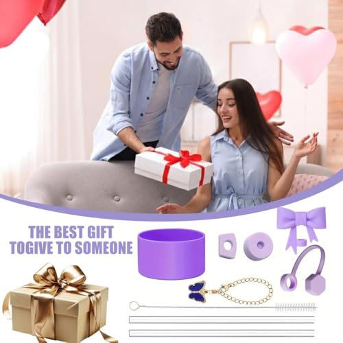 Image of HASTHIP 9Pcs Tumbler Accessories Kit for Stanley Cup Accessories Charm Set Kit Cute Bow Straw Cap, 2 Straight Straws, Cleaning Brush, Butterfly Handle Charm, Cup Bottom Sleeve