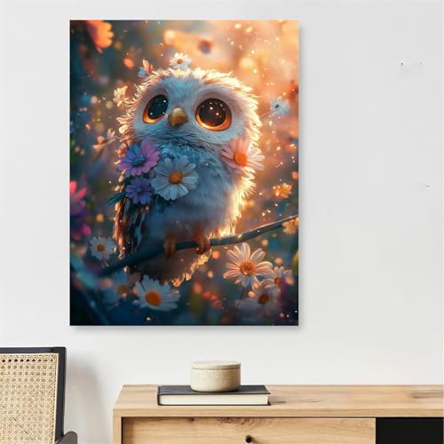 Peinture par numéro adulte hibou 50x70cm avec cadre en bois et pinceaux
