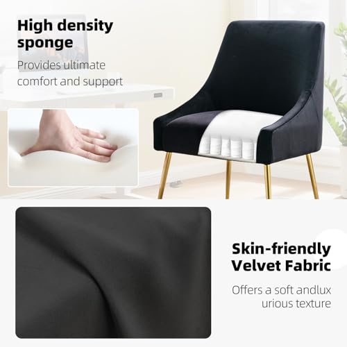 Velvet Dining Chairs Set of 2, Furniture Collection Modern Contemporary Upholstered with Polished Gold Metal Legs(Black) - Image 5
