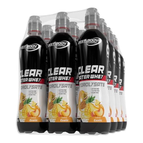 Best Body Nutrition Clear Water Whey Drink R2D – Trinkfertiges Clear – 12 x 500ml – 20g Protein pro Flasche – Fettfrei, Zuckerfrei – Exotic
