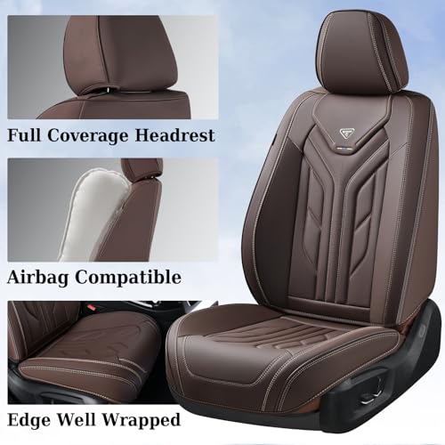 Image of Coverado Car Seat Covers Full Set, Car Seat Protectors Leather Seat Covers for Cars, Automotive Seat Covers Car Accessories Universal Fit for Most Sedans SUV Pick-up Truck(Coffee)