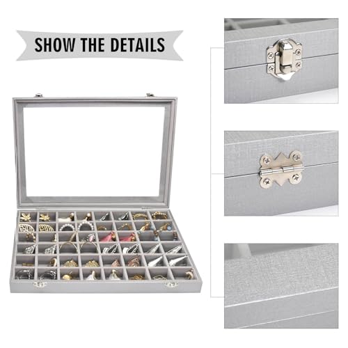 Siveit Jewelry Tray Organizer Box 48 Grid Jewelry Display Organizer Box With Transparent Lid Rings Earrings Necklaces Pendants Display Box Suitable For Women And Girls thumb #3