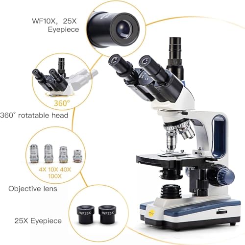Image of SWIFT Trinocular Compound Microscope SW350T,40X-2500X Magnification,Siedentopf Head,Research-Grade,Two-Layer Mechanical Stage,1.3mp Camera and Software Windows and Mac Compatible | Mechanical Stage,100 PCS Blank Slides and Cover Slips, Research Lab Grade for Professional,Software Compatible