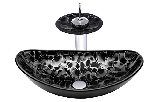 Novatto Tartaruga Oval Glass Vessel Bathroom Sink Set, Chrome #TOP26