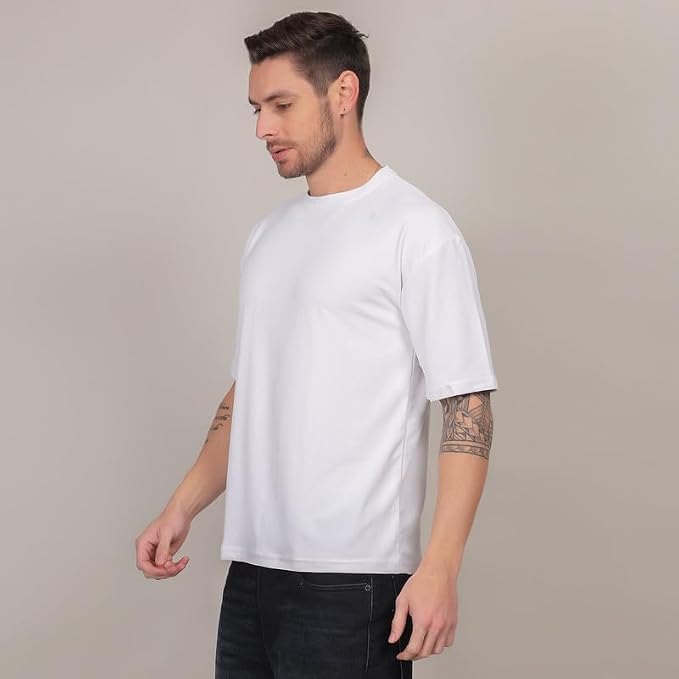 Image of Solid Self Design Oversized Tshirt for Men | Oversize T-Shirts for Men | Men Drop Shoulder Tshirts | Bagy Fit Men Tshirt