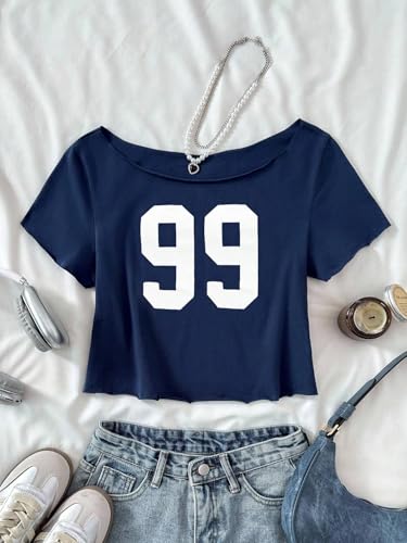 SOLY HUX Girl's Off The Shoulder Summer Crop Tops Number Graphic Short Sleeve Boat Neck Tee Shirts3