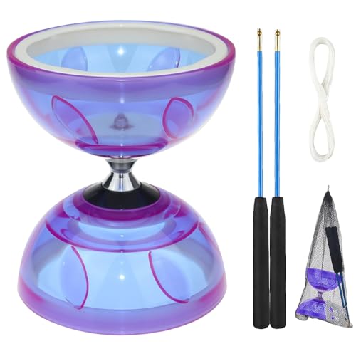 SGZIOO LED Diabolo mit Kugellager Dreifache Lagerung Set, Freiläufer mit Kugellager aus Ersatzseil 10m und Profi-Stange, Farbverlauf Diabolo Jonglier Set für Kinder und Erwachsene (Lila)