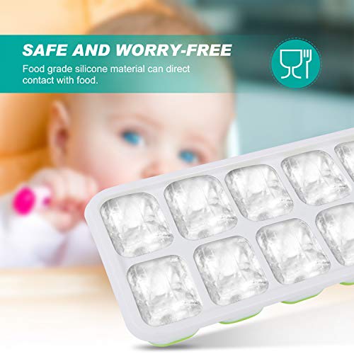 Adoric Ice Cube Trays 3 Pack, Easy-Release Silicone and Flexible 14-Ice Trays with Removable Lid, LFGB Certified and BPA Free, Stackable and Dishwasher Safe (White + Green)