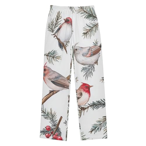 Winter Birds Berry Boys Long Pants Soft Trousers Elastic Waist Kids Lounge Bottoms with Pockets S-XL