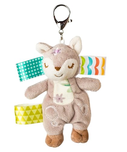 Taggies Diaper Bag Charm Mini Stuffed Animal Clip-On Keychain Backpack Accessory with Sensory Tags 6-Inches Tan Flora Fawn