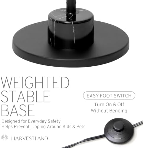 HarvestLand Black Brass Kindle Reading Lamp, Marble-Effect, Adjustable Head - 5