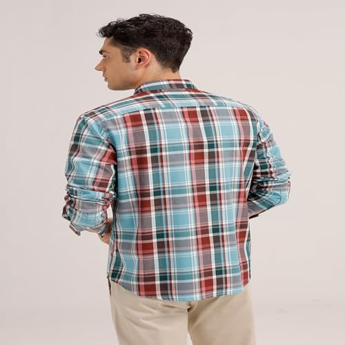 Image of BASICS 100% Cotton Checked Shirt for Men | Slim Fit | Everyday Smart Casual Wear | Full Sleeve