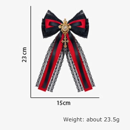 Image of Lace Ribbon Bow Tie Brooch Rhinestone Pearl Necktie for Girl Women Fashion jabot collar brooch pins Pre-Tied Corsage