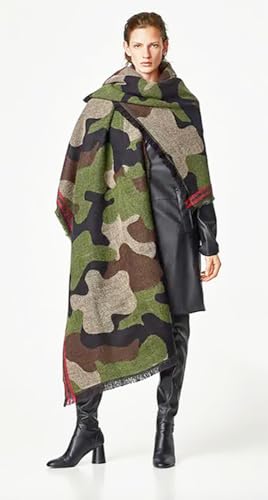 Secret for Longevity Oversize Unisex Heavy Weight Wool Feeling Brown Black Army Green Beige Camouflage Red Trim Poncho Cape Travel Blanket Winter Shawl Scarf 33" Wide x 72" Long3
