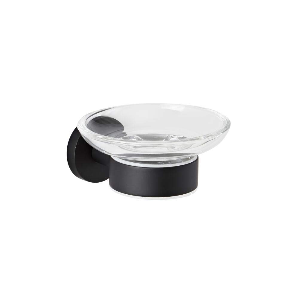 Milano Black Nero Round Wall Mounted Bathroom Glass Soap Dish Holder