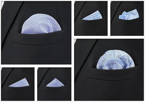 SHLAX&WING 5 Pieces Assorted Mens Silk Pocket Square Set Handkerchiefs