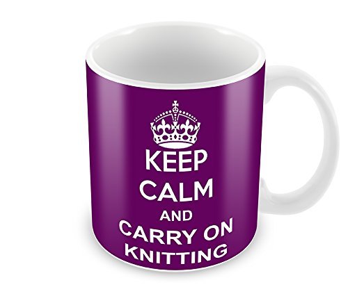 Keep Calm And Carry On Knitting Mug Cup Gift Retro (PURPLE)