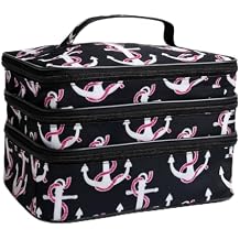 Karriage-Mate 3-Layer Nautical Anchor Makeup Bag for Women, Large Capacity Cosmetic Toiletry Organizer with Zippered Pockets, Portable Storage Bag for Travel Daily Essentials 3B