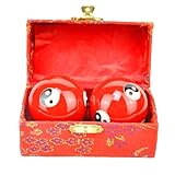 Generic 1.85'' Cloisonne Health Hand Balls Yin-Yang Chinese Meditation Baoding Feng Shui Healthy Exercise Stress Balls with Gift Box, Natural Enamel Cloisonne Craft (2PCS/Red)