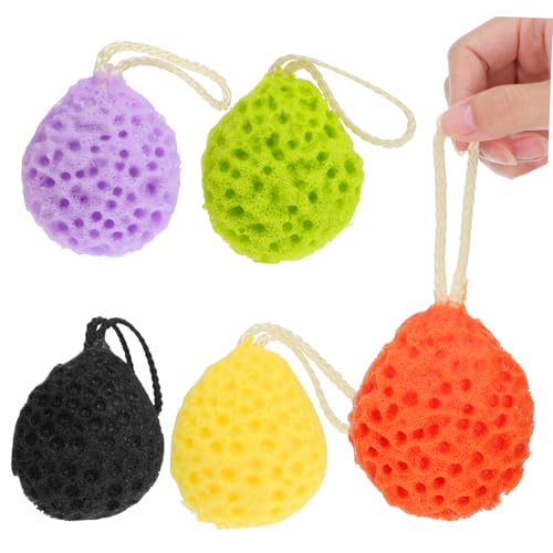 FOMIYES 5Pcs Exfoliating Shower Sponge Gentle Body Wash Scrubber with High Absorbency Hanging Loops for Easy Drying Essential Bathing Loofah for Skin Cleansing