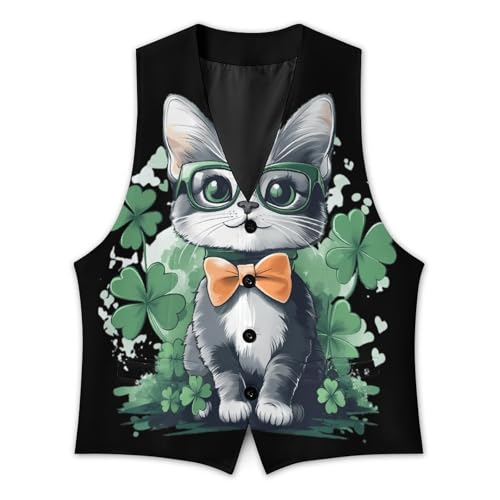 Ireland Cat Clovers St Day Partick Casual Suit Vest for Men Formal Business Dress Regular Fit Waistcoat Tuxedo2