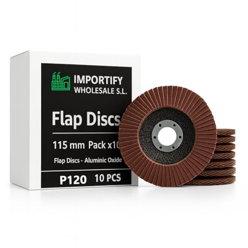 IMPORTIFY Disco Flap 115 mm Profesional | Óxido de Aluminio T29 | Amoladora Angular | Desbaste y Lijado Rápido Metal | Pack 10 Unidades (Grano: 120)