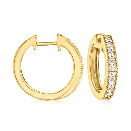 Ross-Simons 0.25 ct. t.w. Diamond Hoop Earrings With Beaded Edge in 18kt Gold Over Sterling