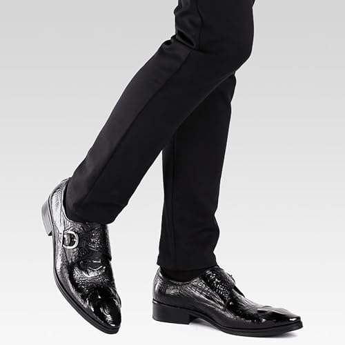 Men's Crocodile Print Oxford Shoes,Comfort Slip on Dress Loafers Monk Strap,Vintage Fashion Pointed Toe Buckle Chunky Formal Leather Shoes4