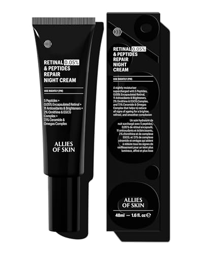 Allies of Skin Retinal 0.05% Peptides Repair Night Cream | 7% Ceramides & Omegas Complex Boost Hydration | Gentle Daily Treatment for Wrinkles, Fine Lines and Uneven Tone | 1.6 fl oz