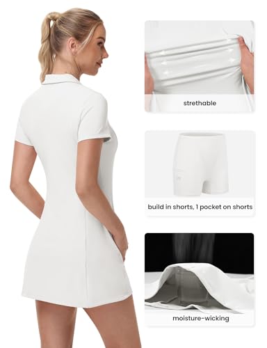 YSENTO Women's Tennis Golf Dress Build in Shorts with Pockets V Neck Collar Stretch Athletic Active Polo Dresses3