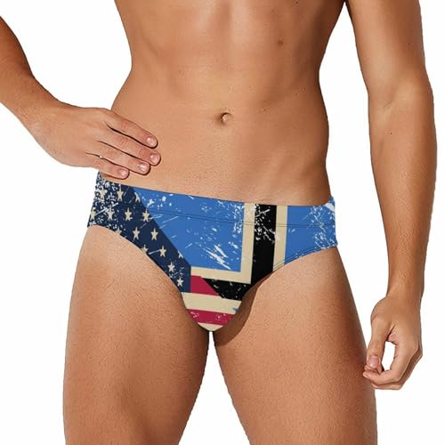 U.S. and Estonia Vintage Flag Printed Swim Briefs for Men Sexy Bikini Swimwear Elastic Beach Trunks Bathing Suit