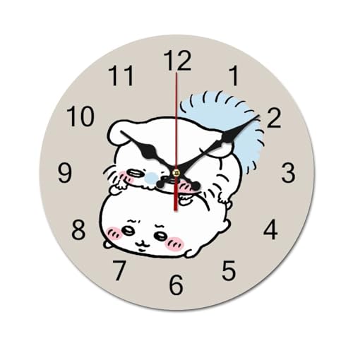 無音 壁掛け 時計 ちいかわ 連続秒針 掛け時計 木製 置き時計 電池式 丸い時計 シンプル 部屋飾り 30*30cm