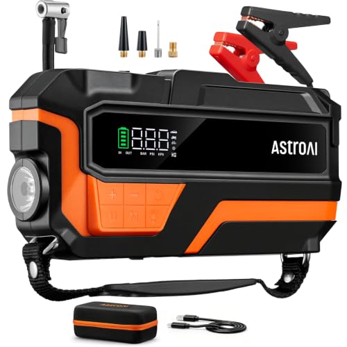 Image of AstroAI M10 6000A 150PSI Car Jump Starter with Air Compressor - 12V Portable Battery Booster (All Gas /12.0L Diesel), Smart Tire Inflator, Heavy-Duty Jumper Cables, Power Bank, LED Light, Storage Case