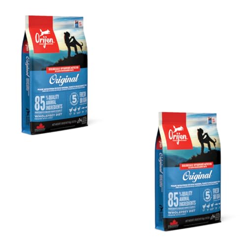 Orijen Dog Original | Doppelpack | 2 x 340 g | Alleinfuttermittel für ausgewachsene Hunde | 85% hochwertige tierische Zutaten | Überzug aus gefriergetrockneten rohen Zutaten