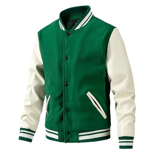 Herrenmode Varsity Jacke Lässige gesteppte Bomberjacke mit Lederärmeln...