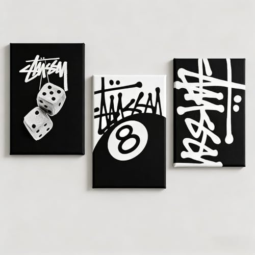 Tivleed Black White Wall Art for Bedroom - 3 Piece Set Waterproof Canvas Prints Modern Minimalist Home Decor for Women Ready to Hang Frameless Poster Set (20x30cm)