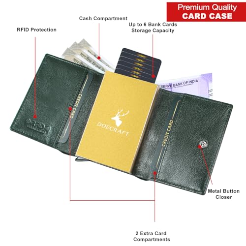 Image of Men's Genuine Leather RFID Wallet | Premium Slim Red Wallet for Men with Deer 3D Print | 8 Card Slots Secure and Durable | Casual Stylish | Formal & Gifting Use, Golden (Green)