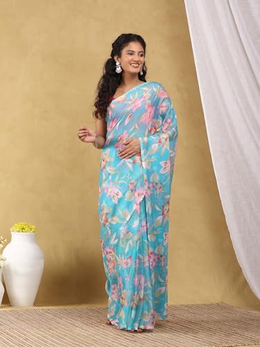 Image of Garden Vareli Floral Print Nara Chiffon Saree