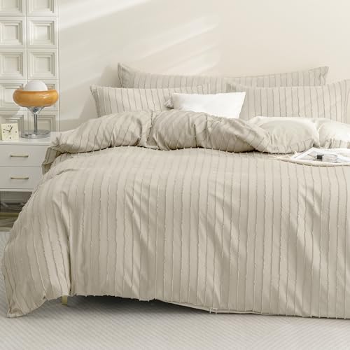 JELLYMONI Bettwäsche 135x200 Gestreift Boho Bettwäsche-Set Beige...