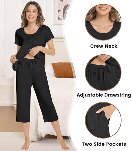 Image of NACHILA Bamboo Viscose Pajamas for Women Pleated Ruffle Tank Top Pjs Set