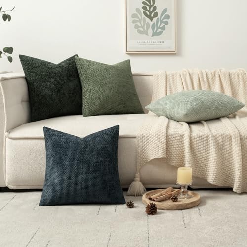 Image of MIULEE Pack of 4 Couch Throw Pillow Covers 20x20 Inch Green Forest Soft Decorative Chenille Pillow Covers Farmhouse Accent Cushion Covers for Boho Home Decor Spring Sofa Bedroom Living Room