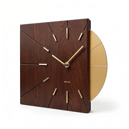 Driini Clocks Mid Century Modern Wall Clock - Square Wood Clock with Decorative Gold Accent- Unique and Cool Clock, Battery Operated - MCM Decor & Decorative Wall Clock for Mid Century Modern Decor.