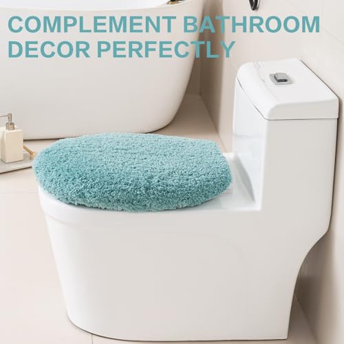 Image of Microfiber Toilet Lid Cover, 17.5 inchx15 inch Fits Round Oblong and Elongated | Toilet Seat Covers for Bathroom, Machine Washable, Decorative Fuzzy fur Look Round Toilet Seat Cover Extra Soft Absorbent