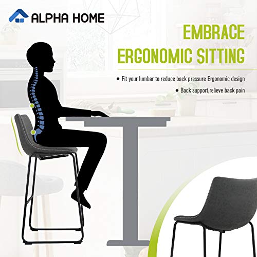 Alpha Home 30 Inches Bar Stools Set Of 2 Bar Chair Vintage Leathaire Bar Height Stools Pub Kitchen Stools Chairs, Dining Room Furniture 350 Lbs Capacity,Dark Grey #TOP1