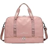 Bolsa de Viagem com Compartimento para Sapatos, Alça Transversal - Mala Esportiva para Academia e Viagens (Rosa)